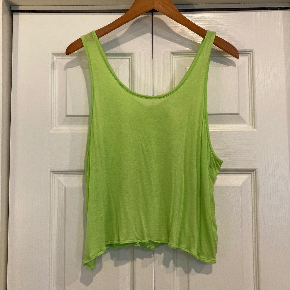 Lime Green Crop Flowy Tank Top, Button Down Back. One Size